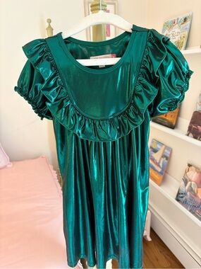 Pink Chicken Emerald Green Ruffle Puff-Sleeve Girls Dress